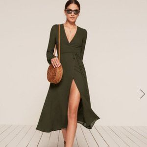 Reformation Nicole Dress in Olive Green (Size M)